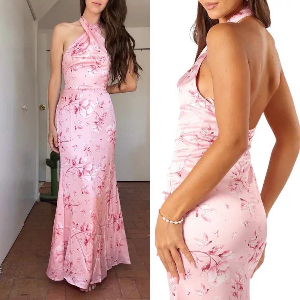 NWT Petal & Pup Mila Halter Neck Maxi Pink Floral - Picture 3 of 13
